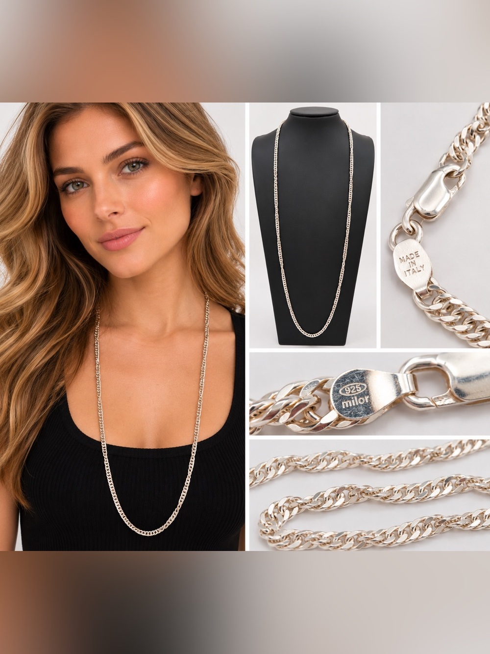 Milor Italy 925 Sterling Silver 34" Long Twisted Curb Chain Necklace